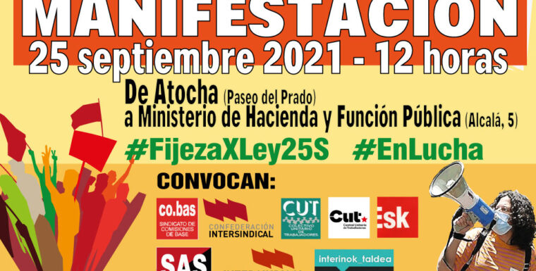 La Confederación Intersindical llama a la participación en la manifestación del 25 de septiembre por la estabilidad del personal temporal e interino en fraude de ley